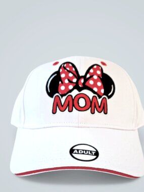 Disney Mom Mouse Ears Baseball Cap MinnieRed Polka Dot Bow White Adjustable Hat